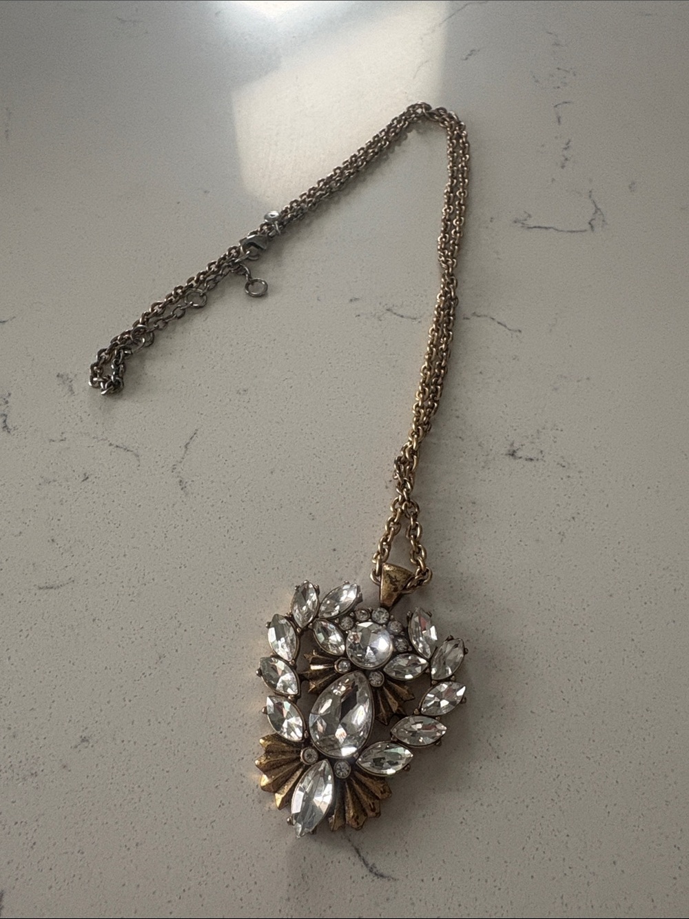 J Crew Vintage-Inspired Crystal Teardrop Pendant Necklace - Gold Tone